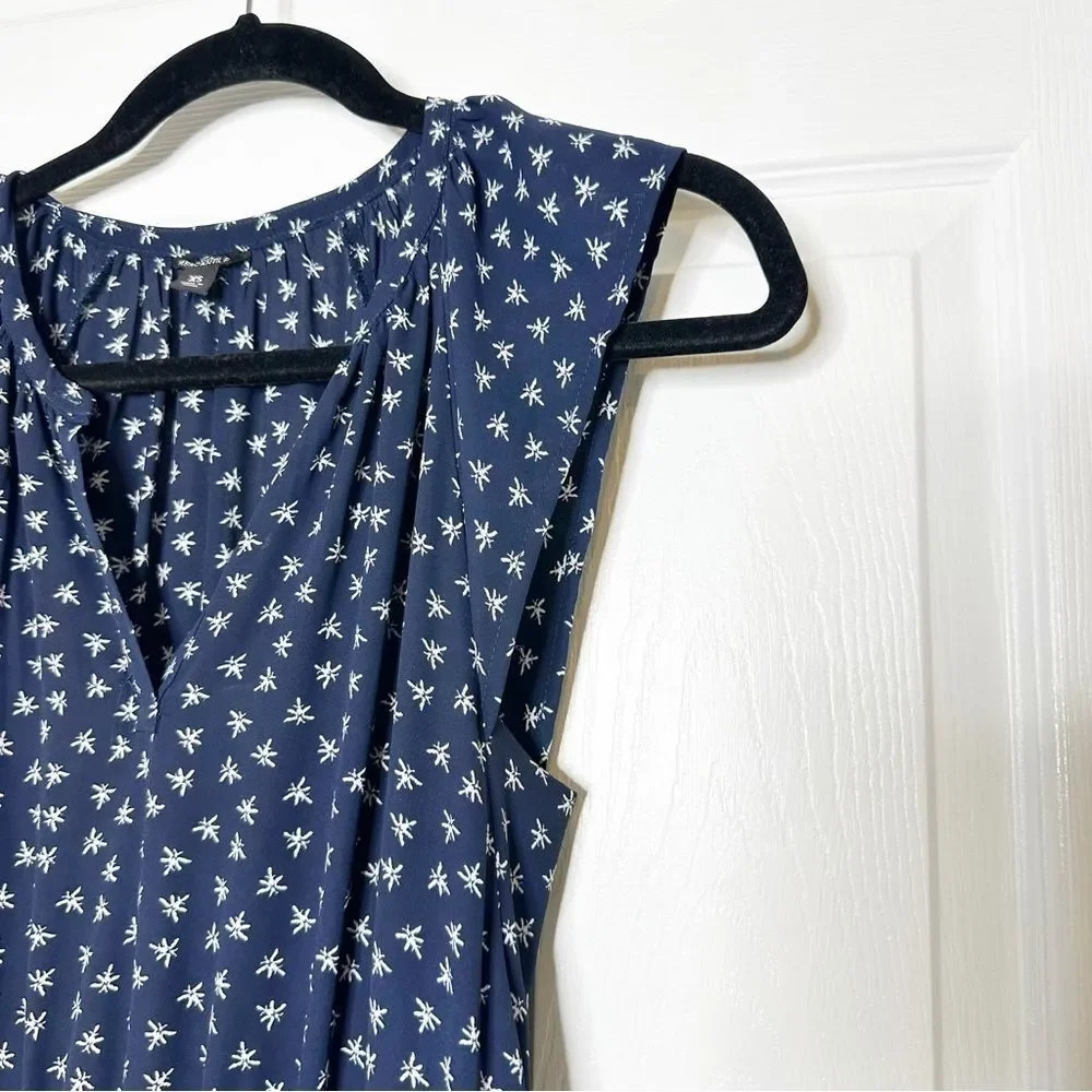 J. CREW Navy Midi Dress Navy White Dragonfly Cap Sleeve Size XS - Picture 6 of 11